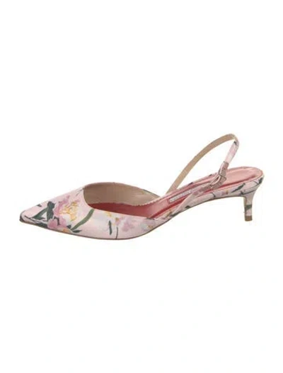 Pre-owned Carolina Herrera Leather Floral Print Slingback Pumps In Pink