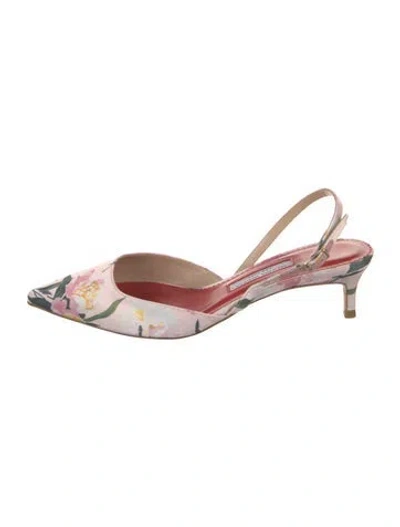 Pre-owned Carolina Herrera Leather Floral Print Slingback Pumps In Pink