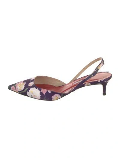 Pre-owned Carolina Herrera Leather Floral Print Slingback Pumps In Purple