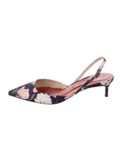Pre-owned Carolina Herrera Leather Floral Print Slingback Pumps W/ Tags In Purple