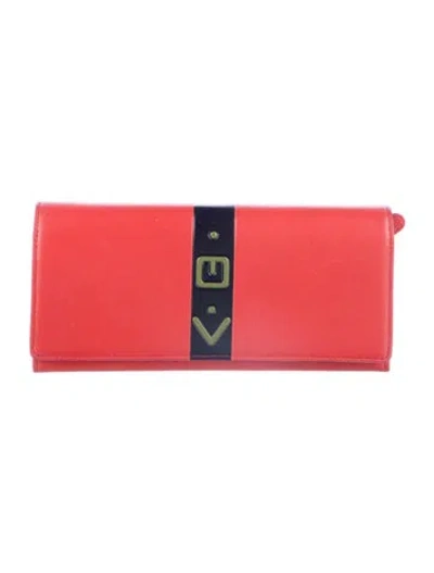 Pre-owned Carolina Herrera Leather Graphic Print Continental Wallet In Red