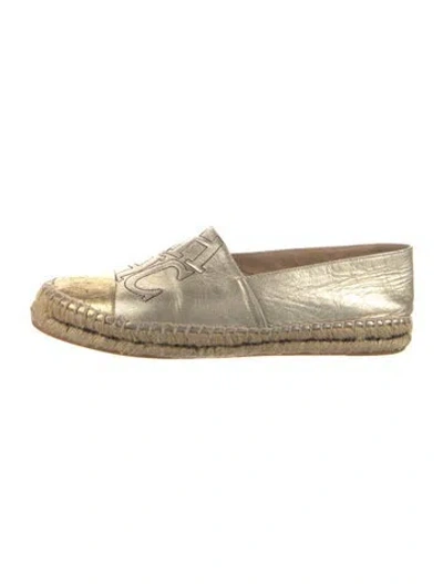 Pre-owned Carolina Herrera Leather Graphic Print Espadrilles In Gold/silver