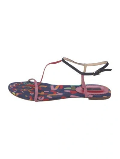 Pre-owned Carolina Herrera Leather Graphic Print Sandals In Multicolor