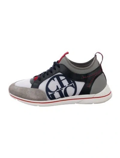 Pre-owned Carolina Herrera Leather Graphic Print Sneakers In Blue