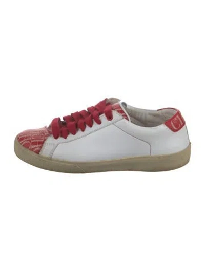 Pre-owned Carolina Herrera Leather Graphic Print Sneakers In Pink/white