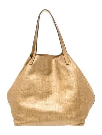Pre-owned Carolina Herrera Leather Hobo In Gold
