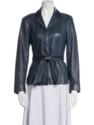 Pre-owned Carolina Herrera Leather Jacket In Blue
