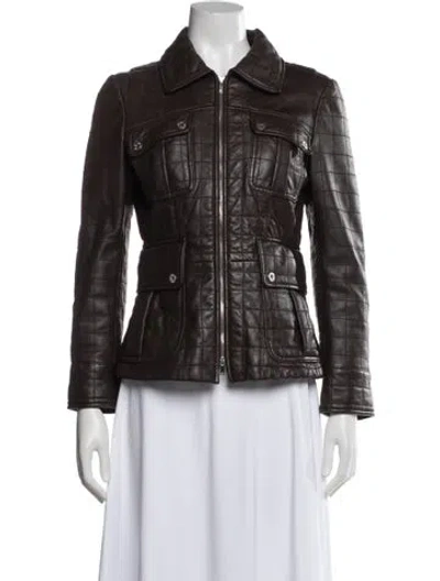Pre-owned Carolina Herrera Leather Jacket In Brown