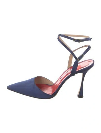 Pre-owned Carolina Herrera Leather Leather Trim Embellishment Pumps In Blue