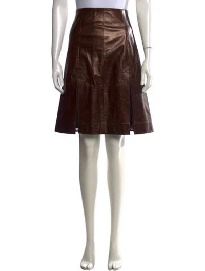 Pre-owned Carolina Herrera Leather Midi Length Skirt In Brown