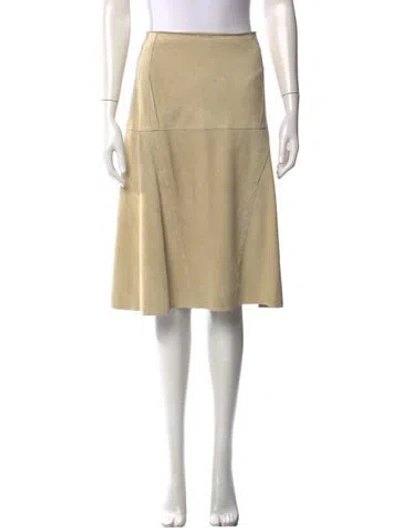 Pre-owned Carolina Herrera Leather Midi Length Skirt In Neutrals
