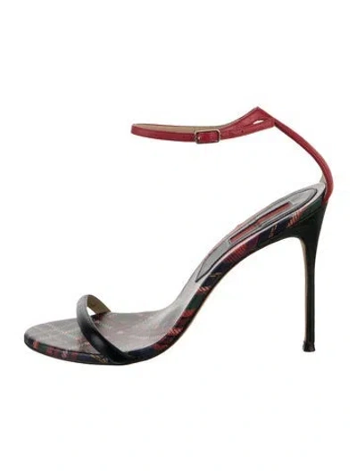 Pre-owned Carolina Herrera Leather Plaid Print Sandals In Blue