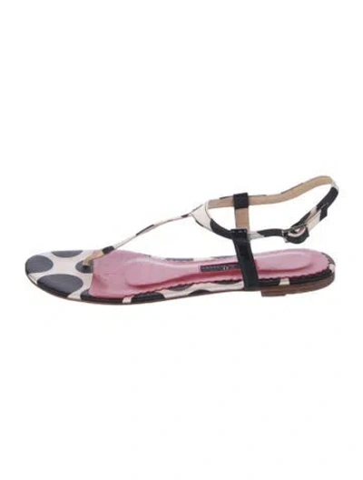 Pre-owned Carolina Herrera Leather Polka Dot Print T-strap Sandals In Pink