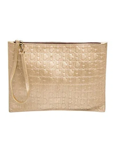 Pre-owned Carolina Herrera Leather Portfolio In Neutrals