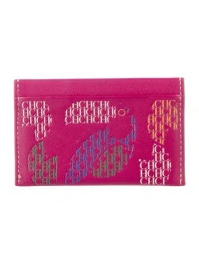 Pre-owned Carolina Herrera Leather Printed Card Holder In Burgundy
