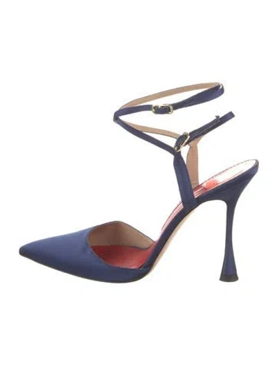 Pre-owned Carolina Herrera Leather Printed Slingback Pumps In Blue