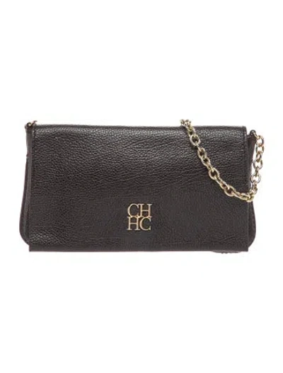 Pre-owned Carolina Herrera Leather Shoulder Bag In Black