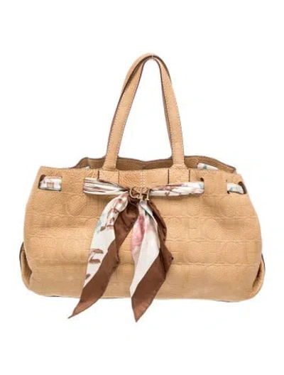 Pre-owned Carolina Herrera Leather Shoulder Bag In Neutrals
