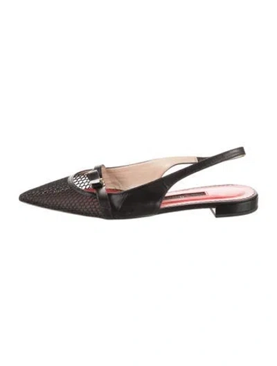 Pre-owned Carolina Herrera Leather Slingback Flats In Black