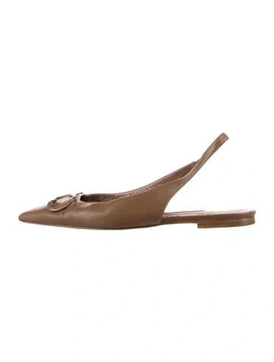Pre-owned Carolina Herrera Leather Slingback Flats In Brown