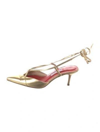 Pre-owned Carolina Herrera Leather Slingback Pumps In Gold