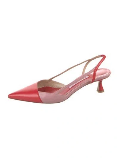 Pre-owned Carolina Herrera Leather Slingback Pumps In Red