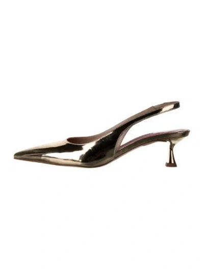 Pre-owned Carolina Herrera Leather Slingback Pumps W/ Tags In Gold