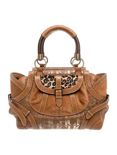 Pre-owned Carolina Herrera Leather Top Handle Bag In Neutral