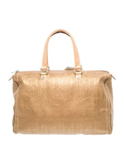 Pre-owned Carolina Herrera Leather Top Handle Bag In Neutral