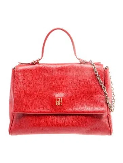 Pre-owned Carolina Herrera Leather Top Handle Bag In Red