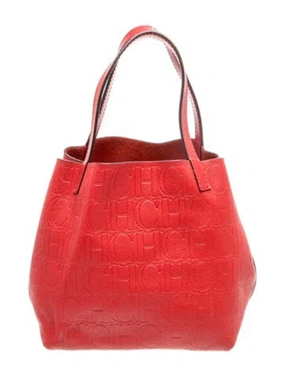 Pre-owned Carolina Herrera Leather Top Handle Bag In Red
