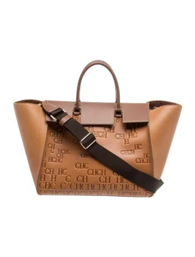 Pre-owned Carolina Herrera Leather Weekender Bag In Neutral