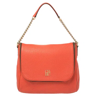 Carolina Herrera Leather Zip Hobo In Orange