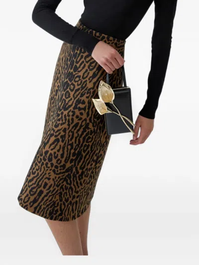 Carolina Herrera Leopard Jacquard A-line Midi Skirt In Brown