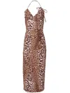 Carolina Herrera Leopard Halter Corset Midi Dress In Brown
