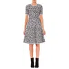 Carolina Herrera Leopard Print Knit Flare Dress In Black/white In Multi