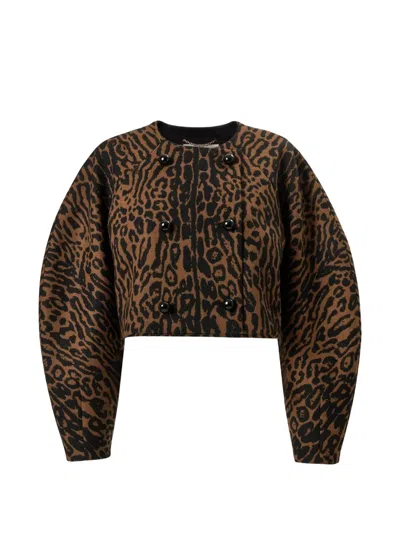 Carolina Herrera Leopard-jacquard Cocoon Jacket In 브라운