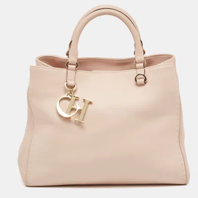 Pre-owned Carolina Herrera Light Pink Leather Ch Charm Tote