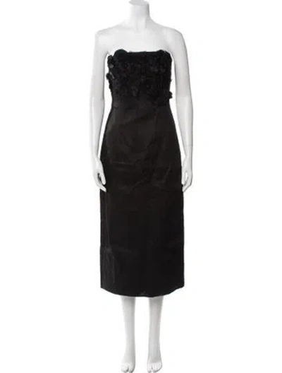 Pre-owned Carolina Herrera Linen Midi Length Dress In Black