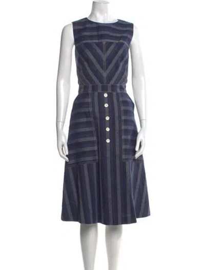 Pre-owned Carolina Herrera Linen Midi Length Dress In Blue