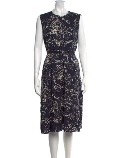 Pre-owned Carolina Herrera Linen Midi Length Dress In Blue