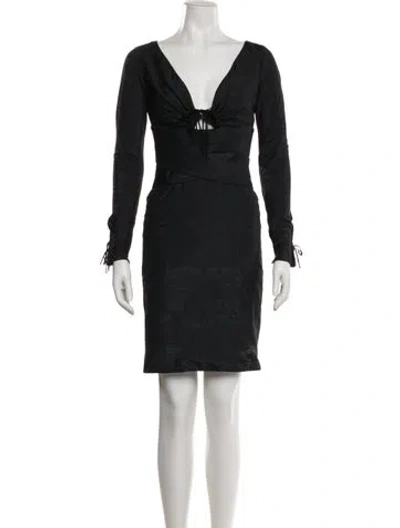 Pre-owned Carolina Herrera Linen Mini Dress In Blue