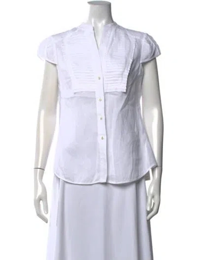 Pre-owned Carolina Herrera Linen Short Sleeve Blouse In White