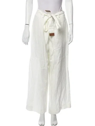 Pre-owned Carolina Herrera Linen Wide Leg Pants In White