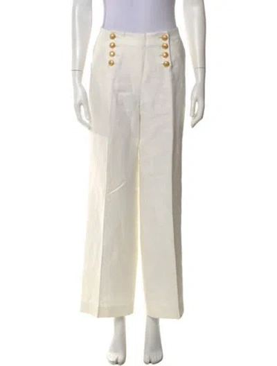 Pre-owned Carolina Herrera Linen Wide Leg Pants In White