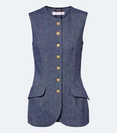 Carolina Herrera Linen, Wool, Silk, And Cashmere Vest In Dark Blue