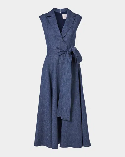 Carolina Herrera Linen-blend Sleeveless Trench Midi Dress In Dark Blue