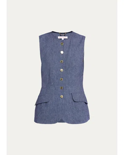 Carolina Herrera Linen-wool Flannel Single-breasted Vest In Dark Blue