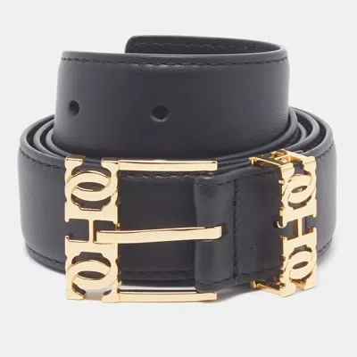 Pre-owned Carolina Herrera Logo 85cm Buckle Belt Black Leather