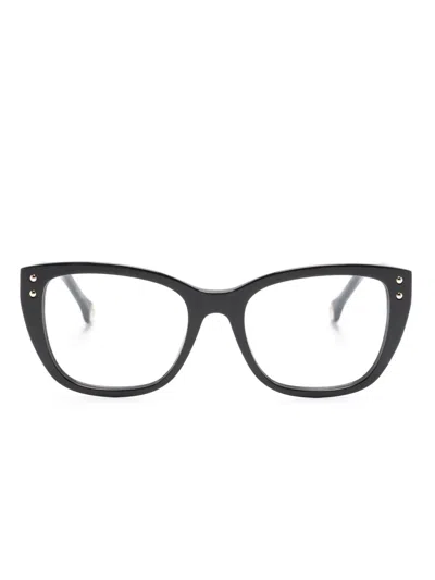 Carolina Herrera Logo-lettering Square-frame Glasses In Black